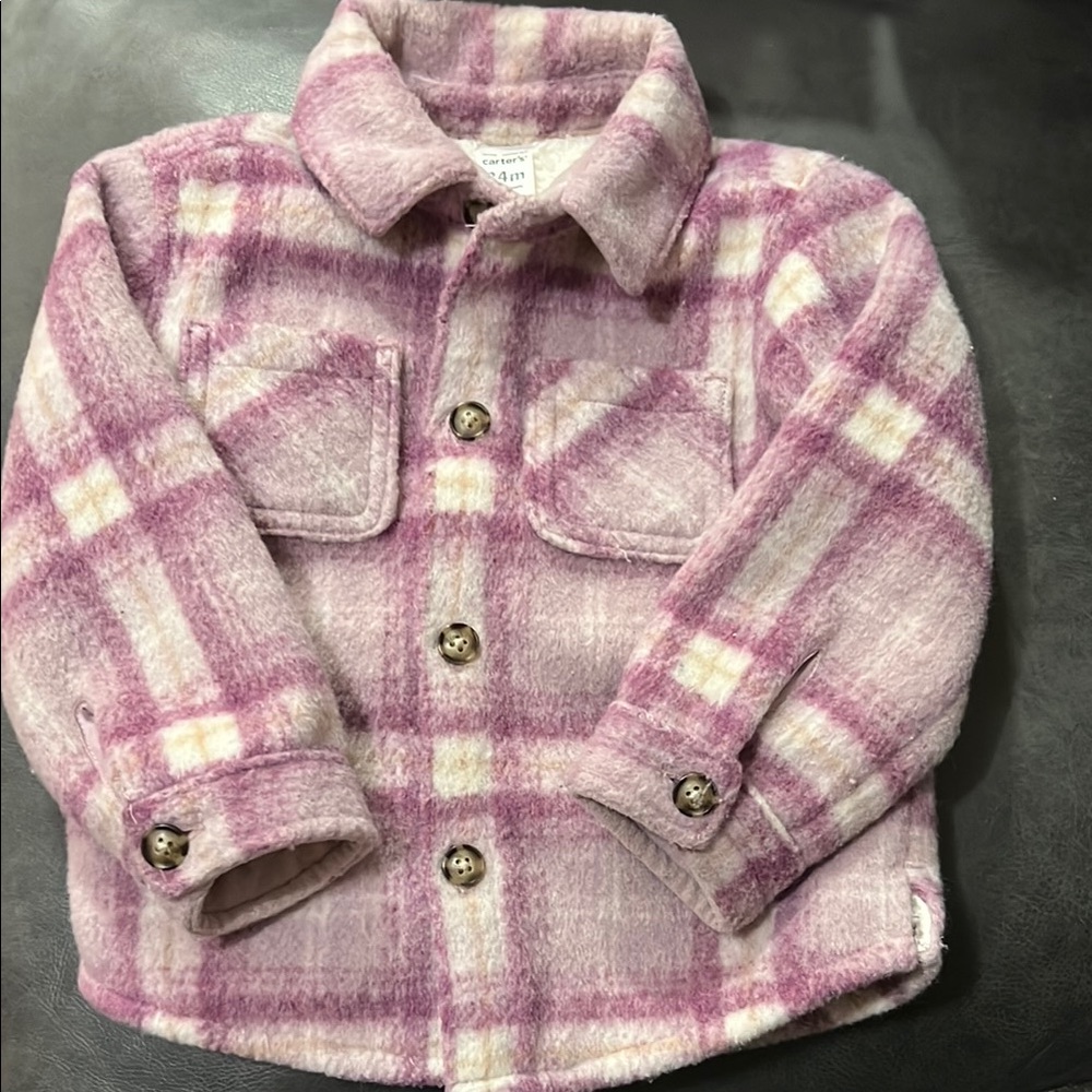 Kids Purple Plaid Shirt Jacket